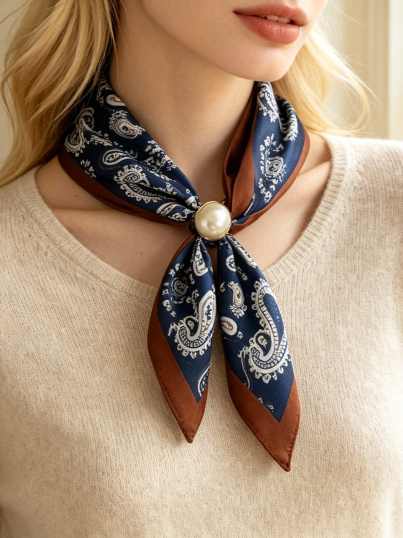 Face Scarf Mask - 1 Women's Vintage Printed Satin Neck