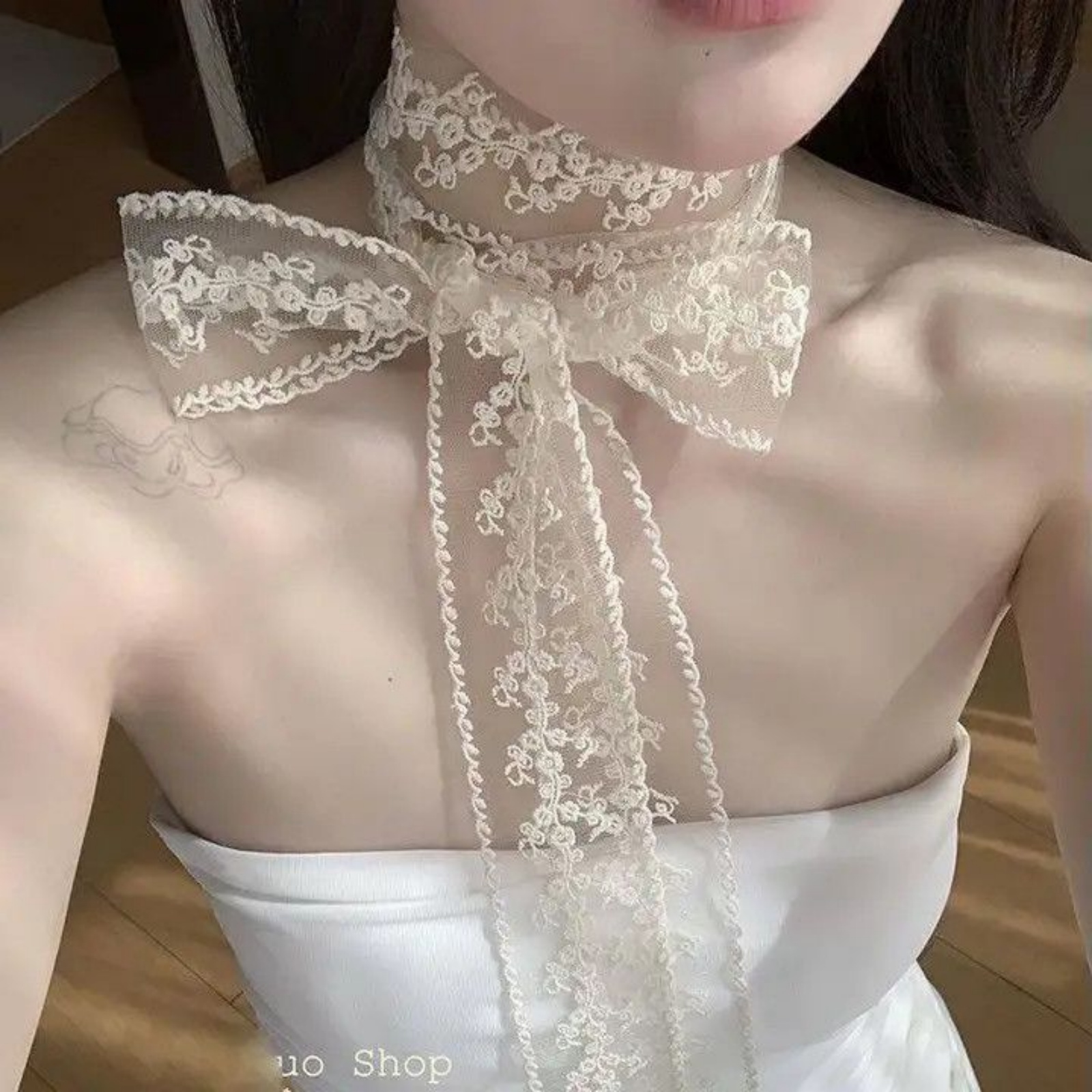 Korean Ins White Lace Ribbon S - Ascot Neck Scarf 리뷰 및 가격
