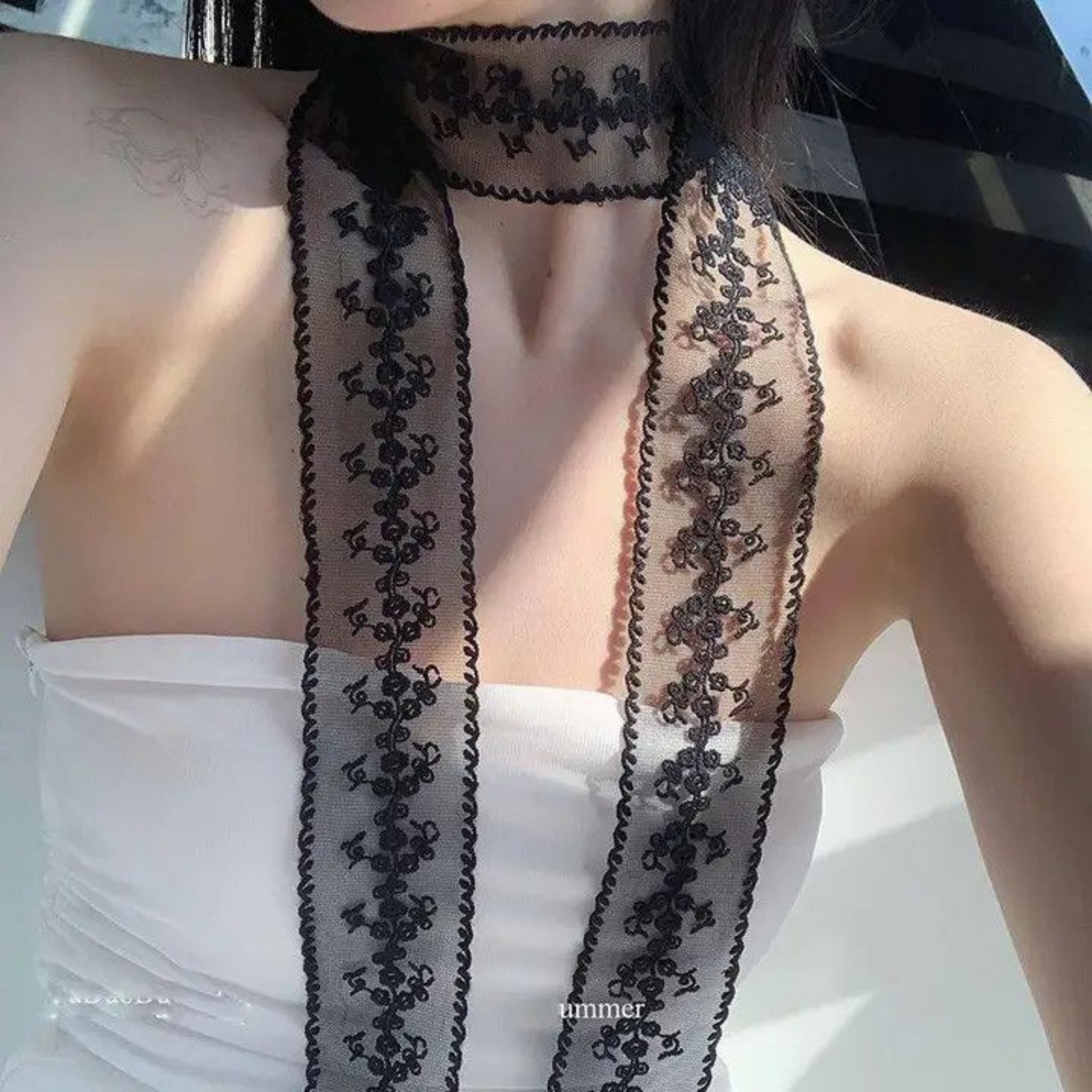 Korean Ins White Lace Ribbon S - Ascot Neck Scarf 리뷰 및 가격
