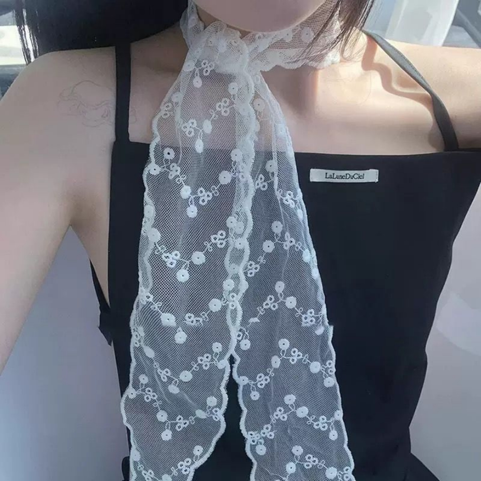 Korean Ins White Lace Ribbon S - Ascot Neck Scarf 리뷰 및 가격