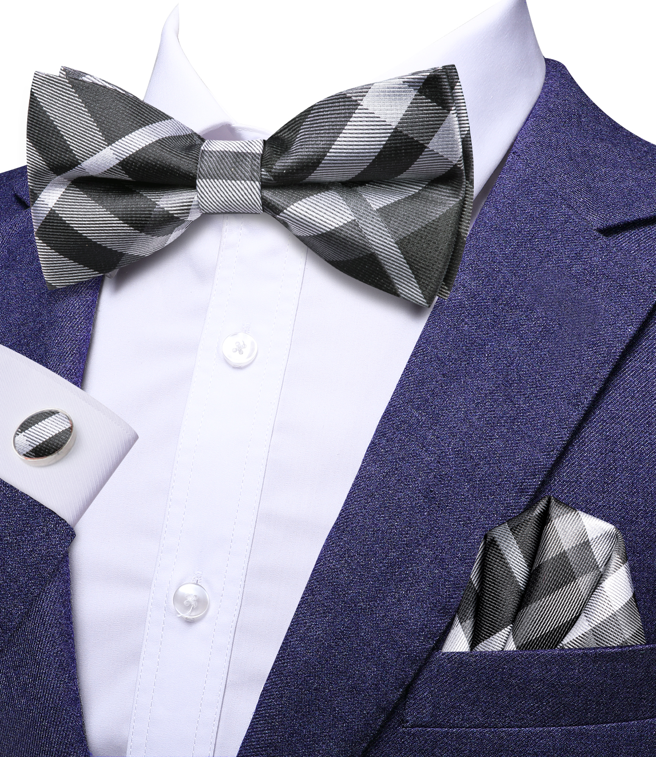 Hi-Tie Grey Plaid Jacquard Pre - Bow Tie Pre Tied 리뷰 및 가격