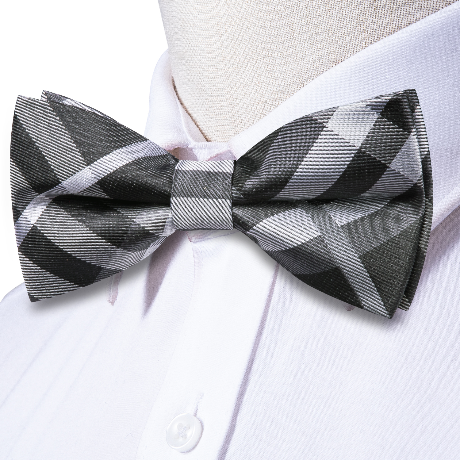Hi-Tie Grey Plaid Jacquard Pre - Bow Tie Pre Tied 리뷰 및 가격