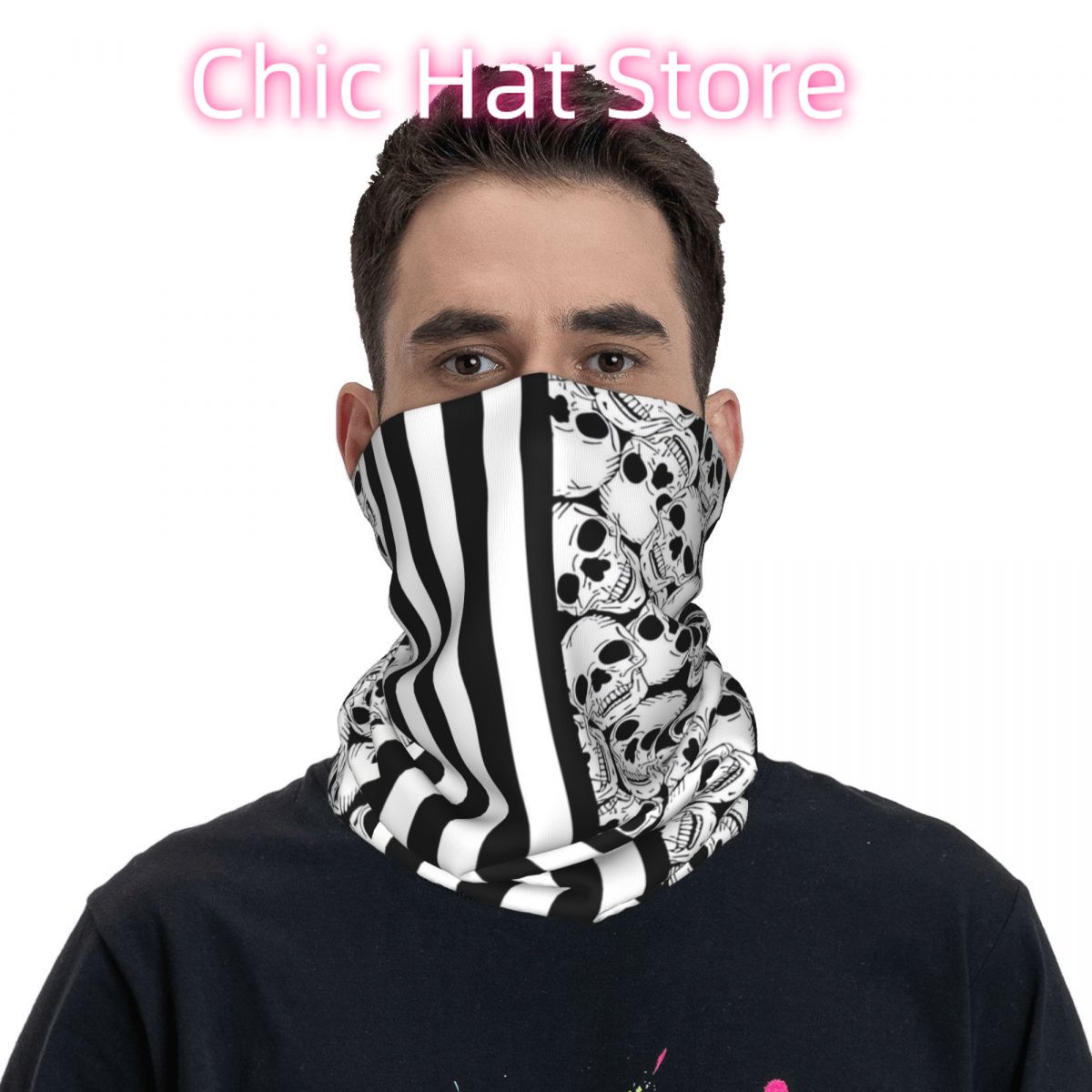 Black And White Skulls And Str - Neck Warmer Tube 리뷰 및 가격