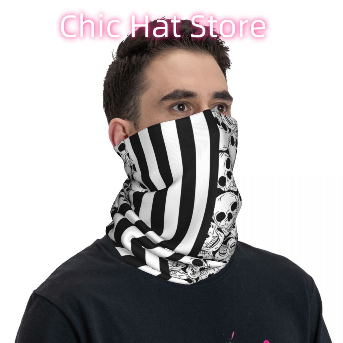 Black And White Skulls And Str - Neck Warmer Tube 리뷰 및 가격