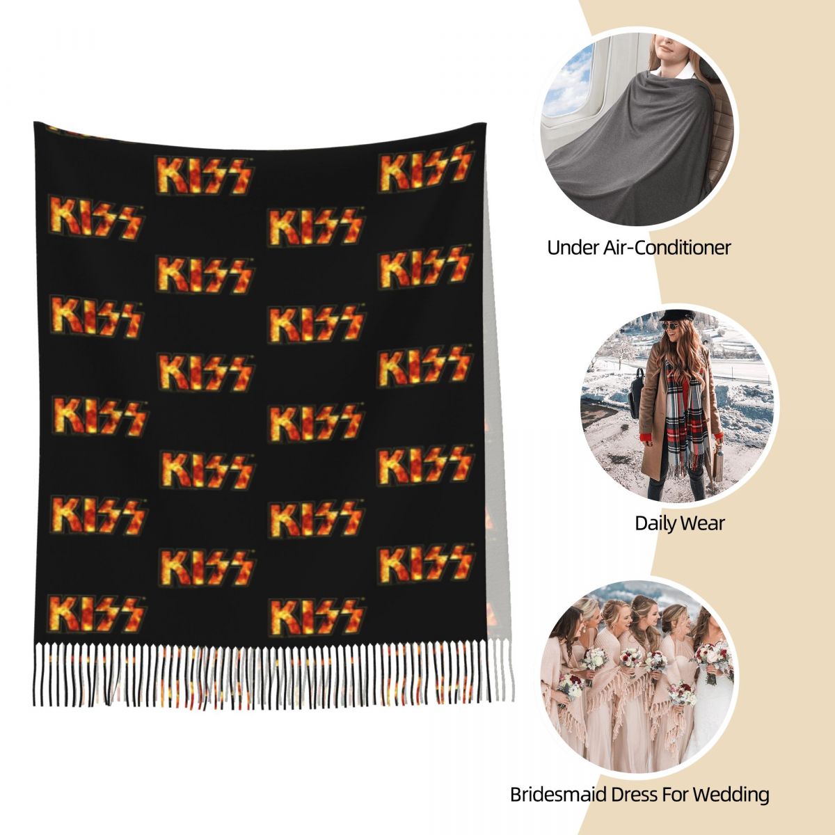Kiss Band Fire Logo Shawl Wrap - Pashmina Wrap Large 리뷰 및 가격