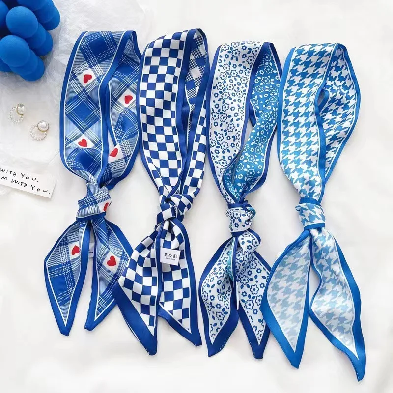 Klein blue silk scarf new chec - Ascot Neck Scarf 리뷰 및 가격